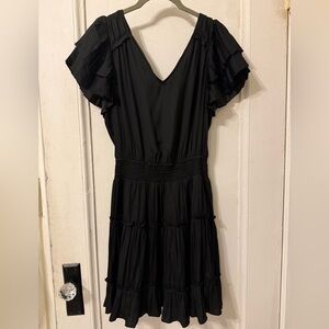 Skies Are Blue Black Tiered Ruffle Midi Dress Saks of Fifth